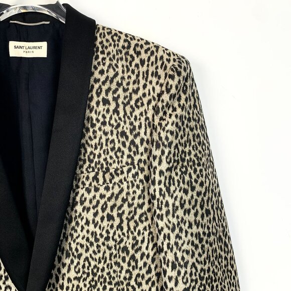 Saint Laurent Paris Leopard Print Blazer With Black Satin Shawl Lapel & Single B - Picture 3 of 7